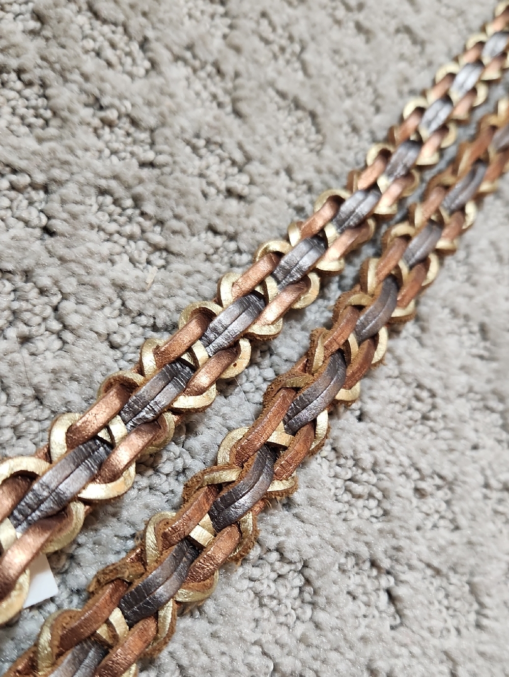 Fossil Braided Leather Belt in Metallic Pewter, Copper Brown, Gold Size Medium - Picture 12 of 13